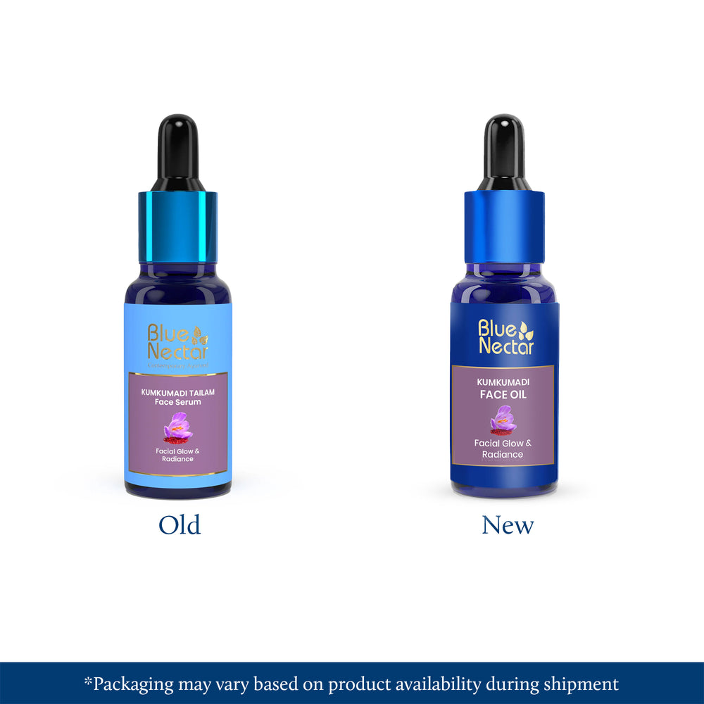 Kumkumadi Face Serum bottles displayed side by side shows transformation