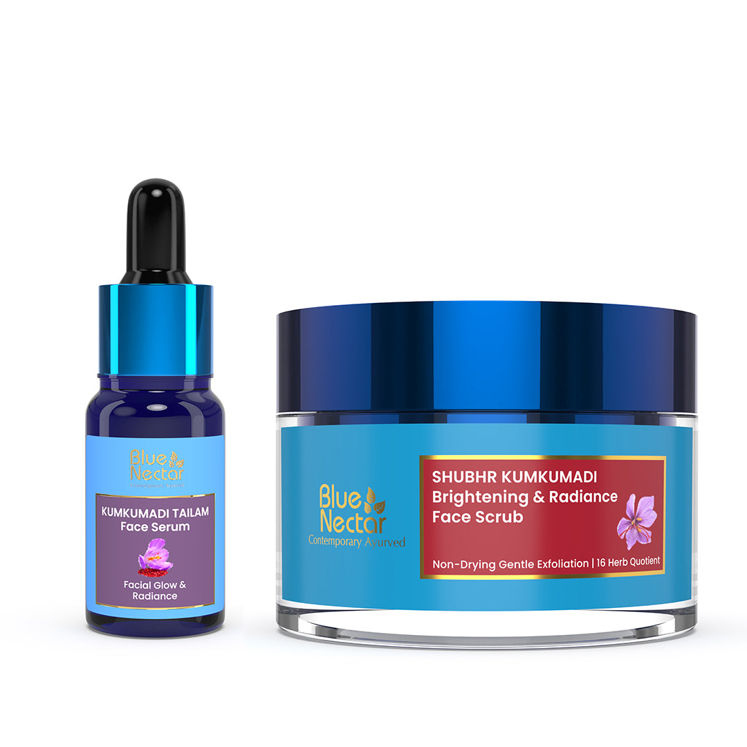 Ayurvedic Kumkumadi Serum & Face Scrub Combo Blue Nectar