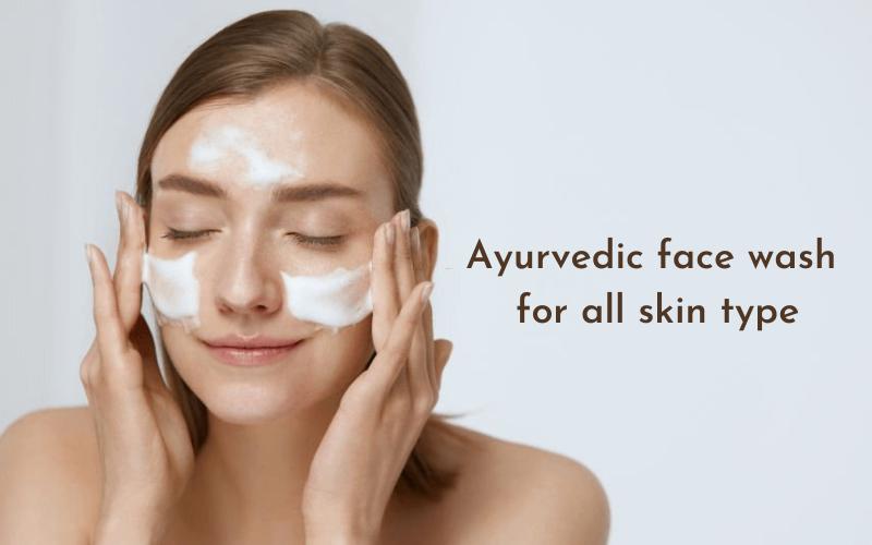 Lady is washing her face with ayurvedic face wash 