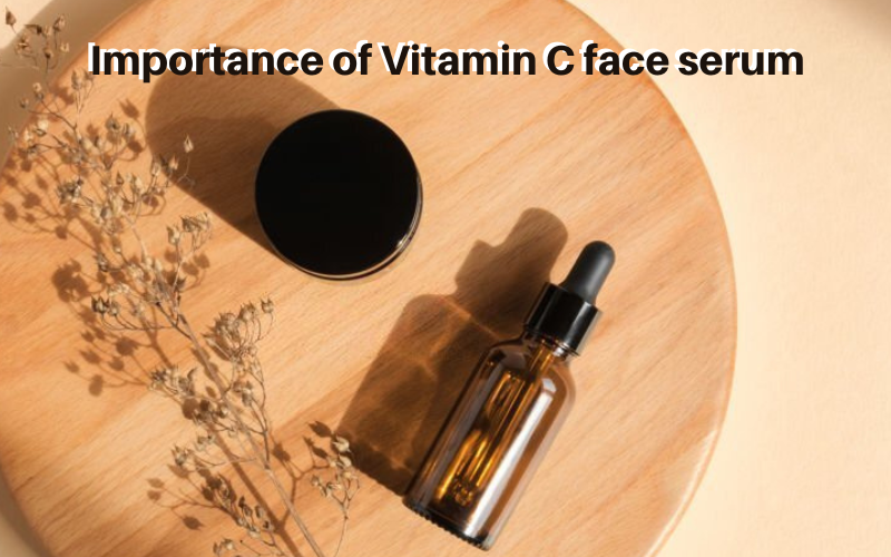 Vitamin c face serum with face brightness cream are on wooden round coaster