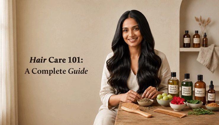 Text on the left-Hair Care 101: A Complete Guide