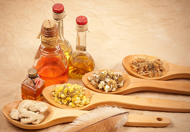 bottle of ayurvedic oils with ingredients