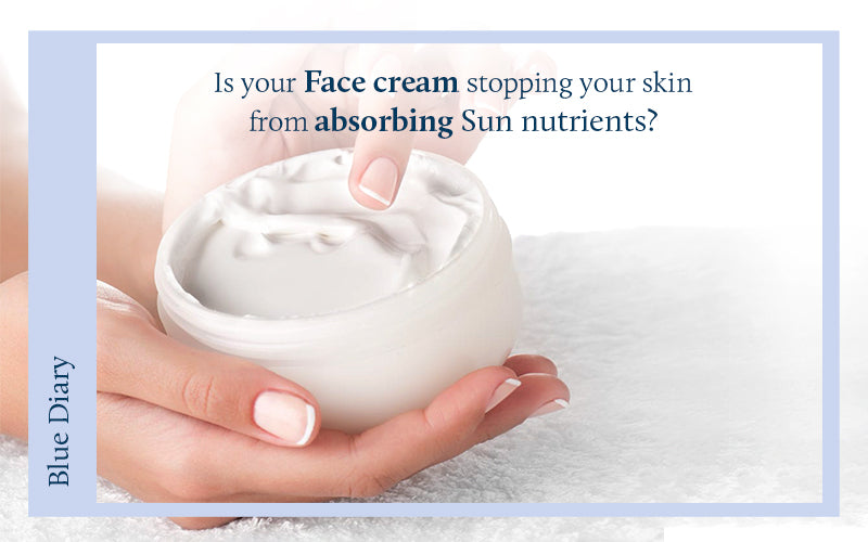 lady is trying to take the face cream with one finger 