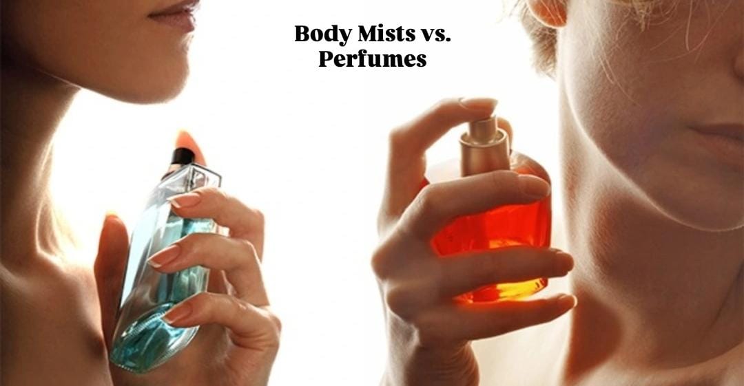 women spraying body mist and perfume