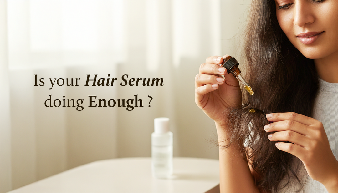 A lady is applying hair serum directly to the dry and split ends of her hair using the applicator