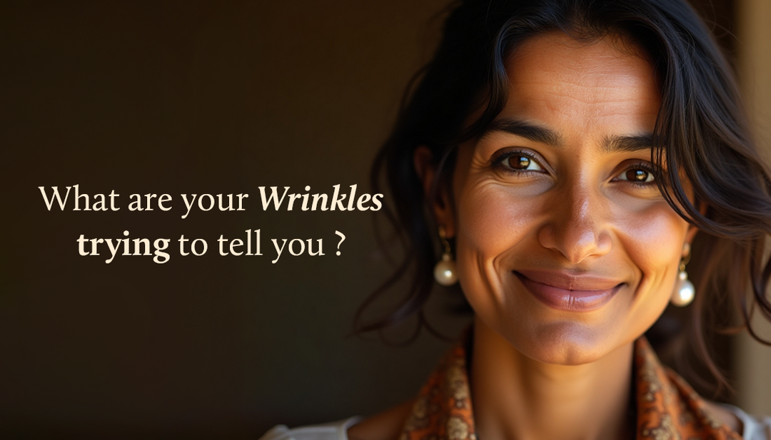 A smiling lady with visible wrinkles under her eyes and on her forehead