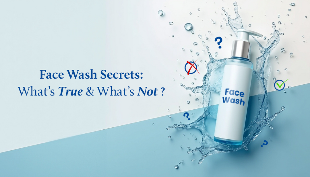 face wash bottle is on table with water splash around it 