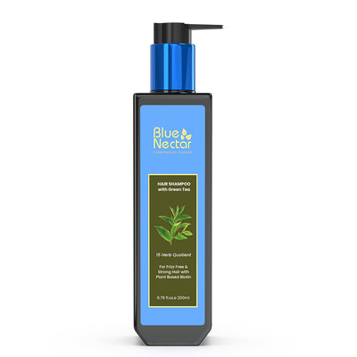 Green Tea Anti Frizz Shampoo for Dry & Frizzy Hair with Plant Based Biotin (15 Herbs, 200 ml)