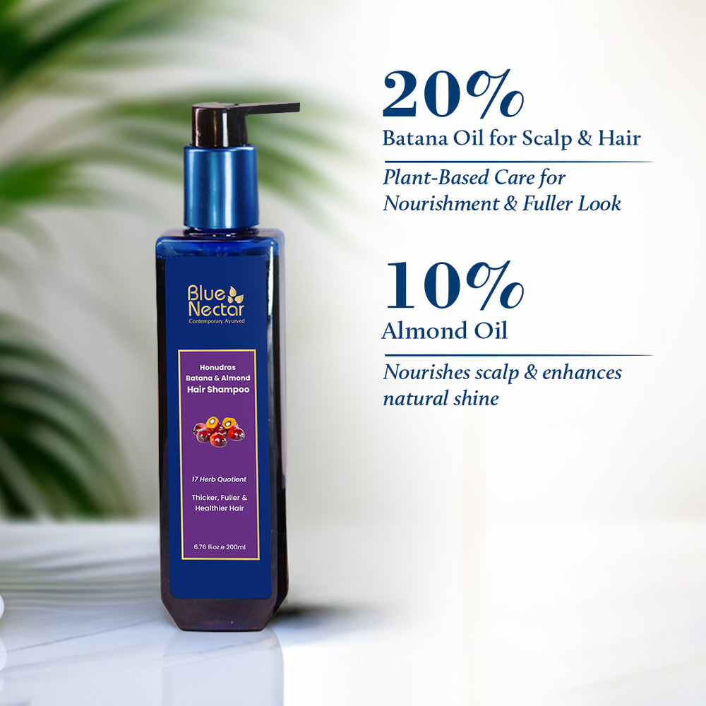 Batana oil shampoo with 20% batana oil and 10% almond oil.
