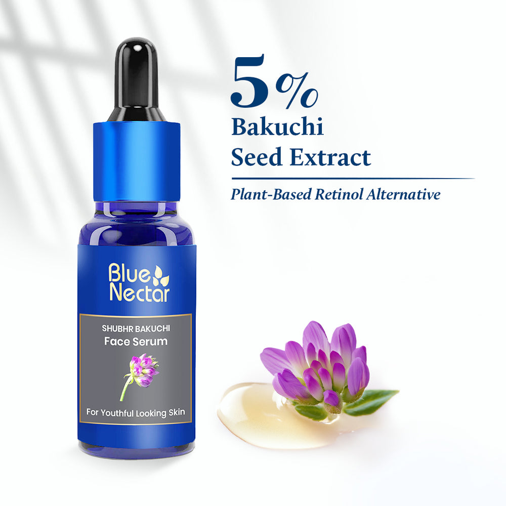 Highlighting 5% Bakuchi Seed Extract in the serum with flower visual