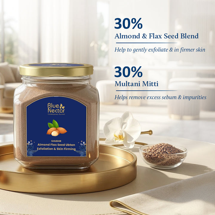 Almond & flax seeds exfoliating ubtan | 30% Almond & flax seeds & 30% Multani mitti