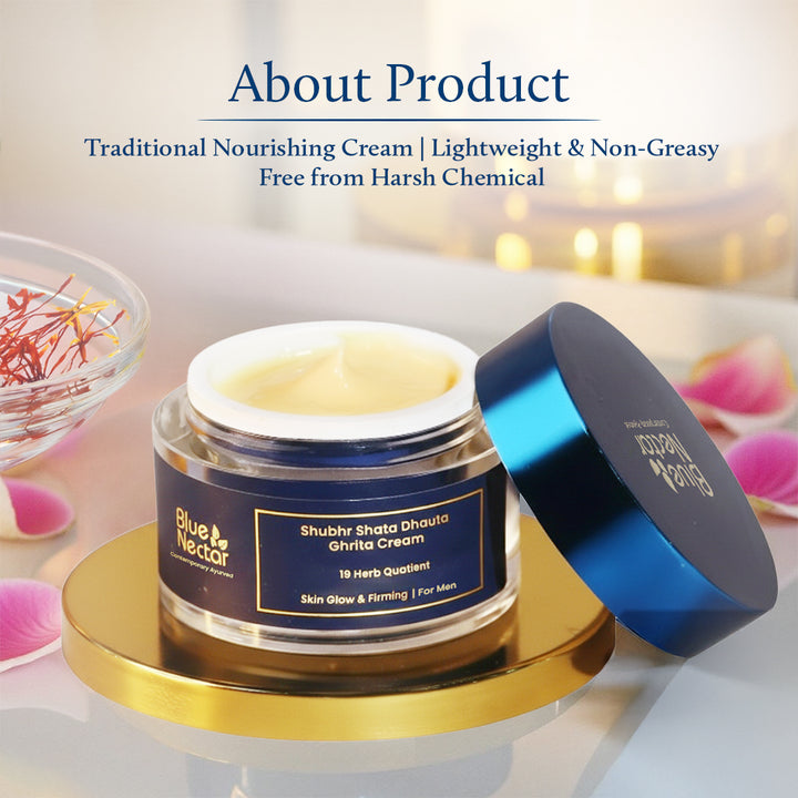 Men's Shata Dhauta Ghrita Face Cream for Glowing Skin (19 herbs, 50g)