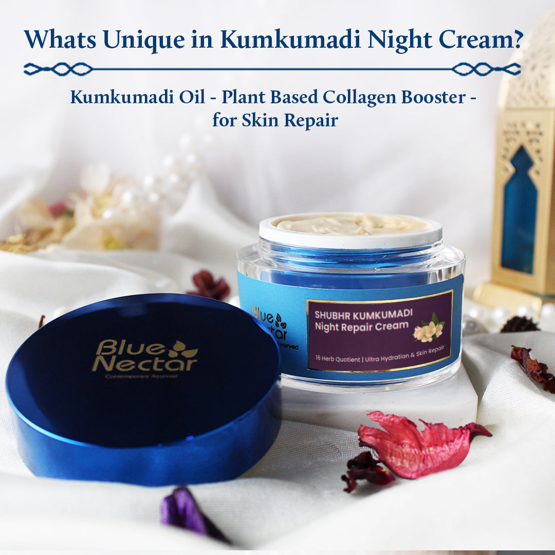 Kumkumadi night cream for hydration and skin repair.