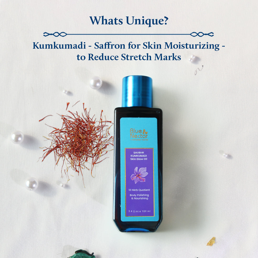 Kumkumadi Saffron Oil for Body Polish aof skin moisturizing and stretch mark reduction