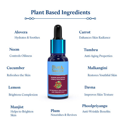 Shubhr Plant Based Vitamin C Face Serum with Manjistha & Berry for Anti Wrinkle & Skin Firming(13 herbs, 30ml)