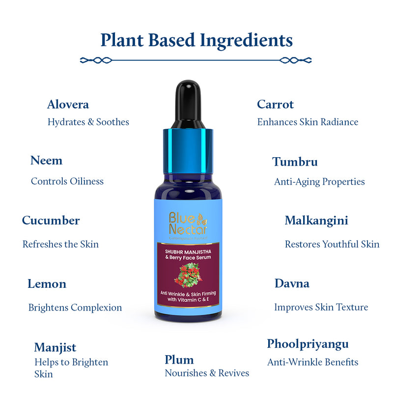 Shubhr Plant Based Vitamin C Face Serum with Manjistha & Berry for Anti Wrinkle & Skin Firming(13 herbs, 30ml)
