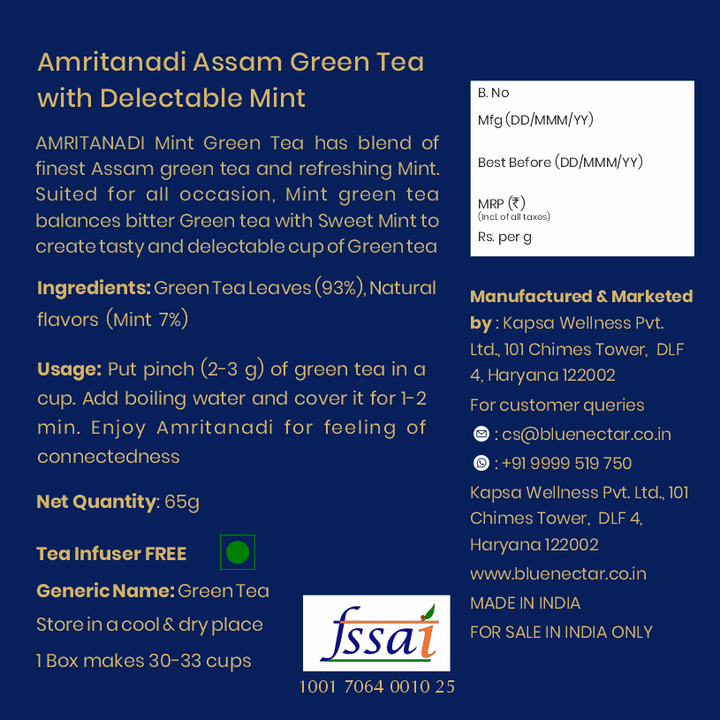 Mint Green Tea for Refreshment | Air-Tight Glass Jar with Free Tea Infuser (50 g + 15 g Free | 33 cups)