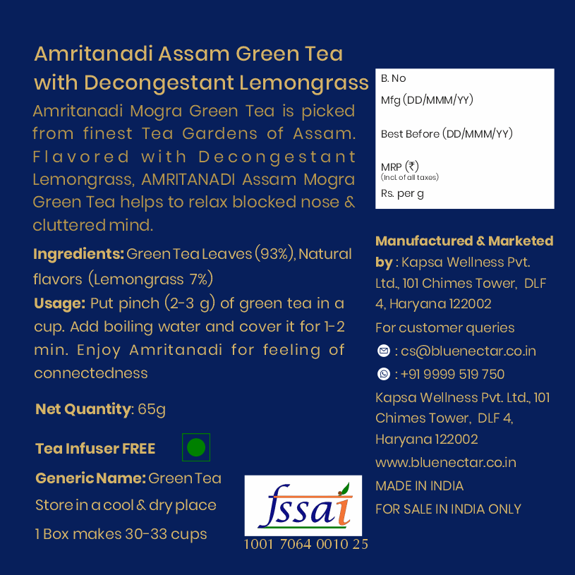 Decongestant Lemongrass Green Tea | Air-Tight Glass Jar with Free Tea Infuser (50 g + 15 g Free | 33 cups)