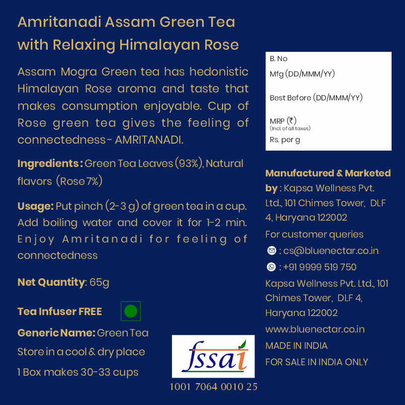 Himalayan Rose Green Tea for Relaxation | Air-Tight Glass Jar with Free Tea Infuser (65 g | 33 cups)