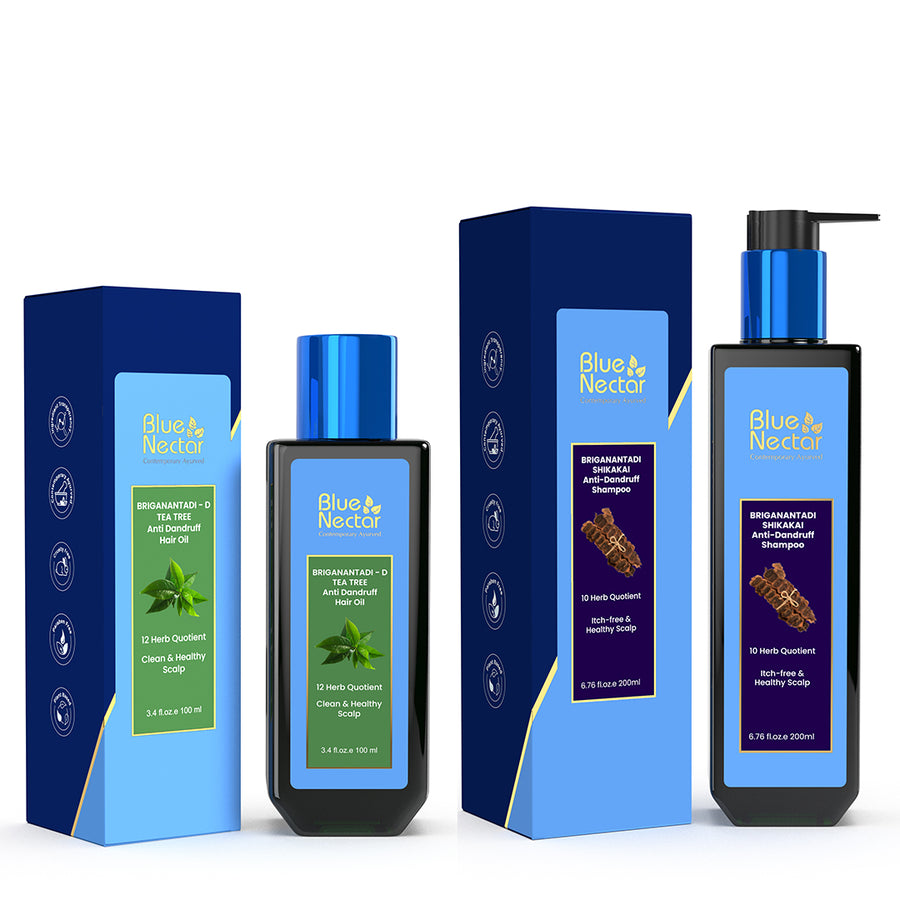 Tea Tree Anti Dandruff Ayurvedic Hair Oil & Anti Dandruff Hair Cleanser Shampoo with Bhringraj Oil