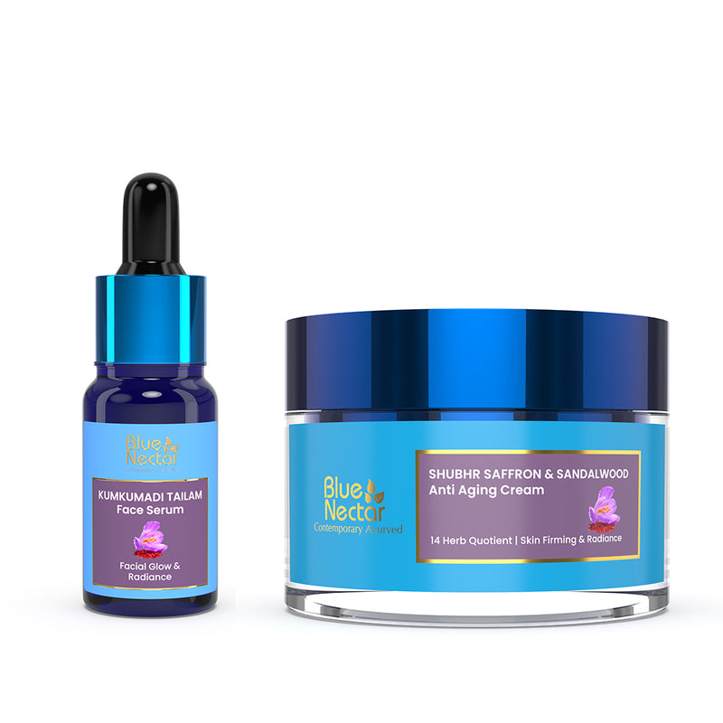 Kumkumadi Face Glowing Oil and Anti Aging Face Cream with Sandalwood & Saffron for Glowing Skin