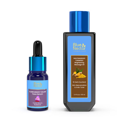 Kumkumadi Tailam Face Serum and Nalpamaradi Tailam Body Oil for Skin Brightening