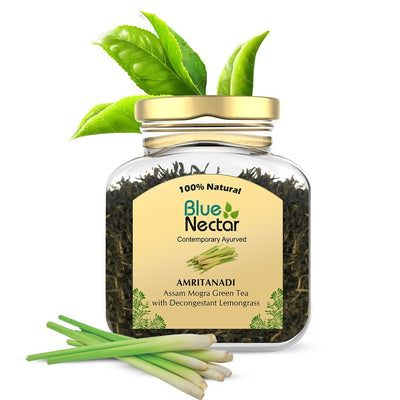 Amritanadi Assam Loose Green Tea with Decongestant Lemongrass (50g + 15g Free) - Blue Nectar Products