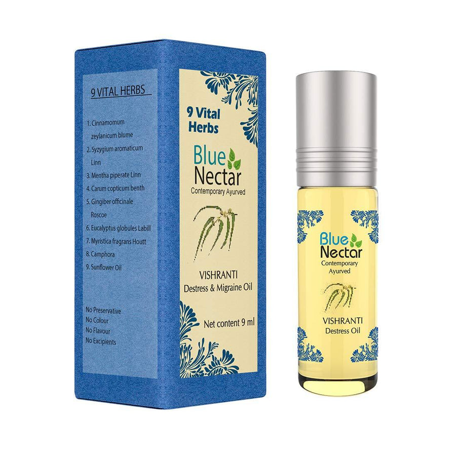 Vishranti Destress, Headache and Migraine Relief Oil Roll On (9 ml) - Blue Nectar Products